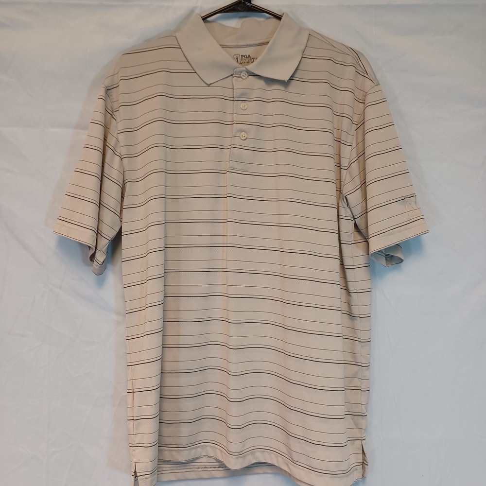 Men's PGA TOUR Golf Polo Shirt Short Sleeve Size Large Striped Golf‎ Shirt